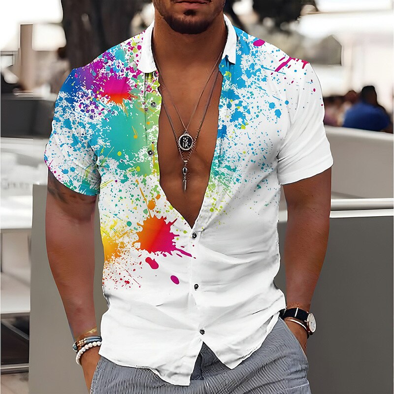 Men's Gradient Shirt Button Up Shirt Short Sleeve Fashion Designer Casual Outdoor Casual Summer Spring Turndown Print Black White Yellow Purple Orange2