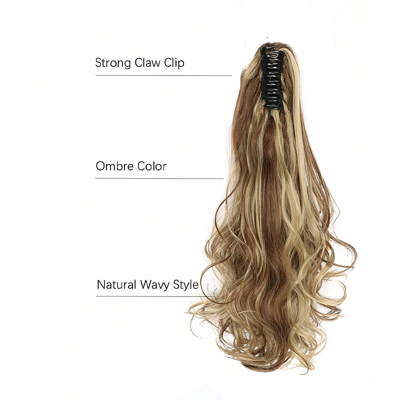 Ponytail Extension Clip in Claw 22 Inch Curly Wavy  Pony Tails Clip-on Long Hairpiece Jaw for Women Dark Brown3