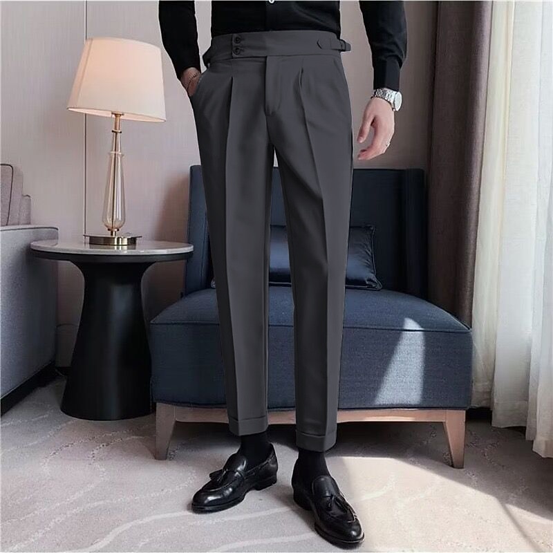 Men's Graduation Dress Pants Trousers Pleated Pants Suit Pants Pocket High Rise Plain Comfort Office Business Casual Elegant Vintage Black Green High Waist Micro-elastic3