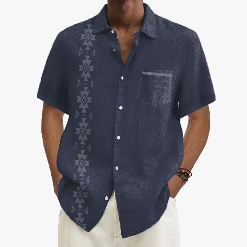 Men's Button Up Shirt Short Sleeve Vintage Hawaiian Casual Vacation Dailywear Summer Spring Collared Shirts Button Up Pocket 3D Print filigree Khaki+Khaki Black Light Green Navy Blue Royal Blue2