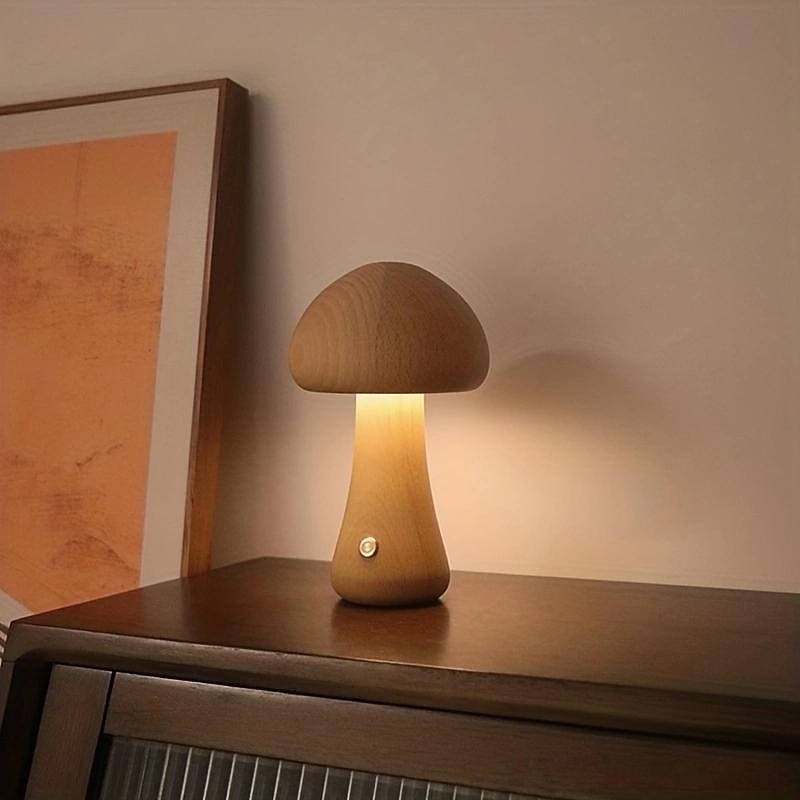 Mushroom Table Lamp Bedroom Bedside Sleep Night Light Solid Wood Dimmable Atmosphere Light4