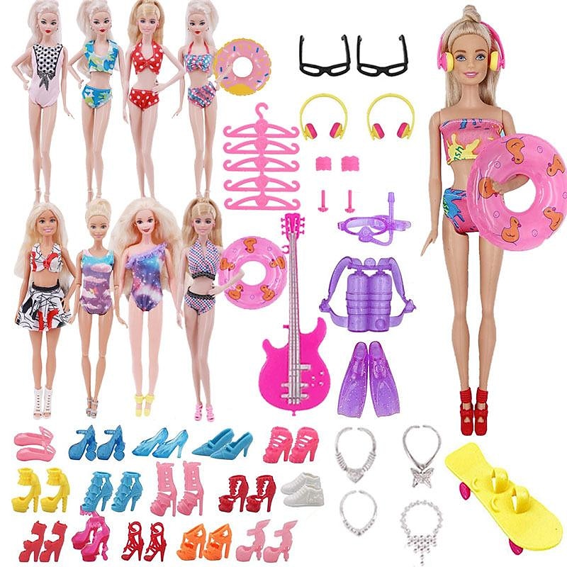 Pink Doll Clothes and Accessories,30cm  Doll Clothing Accessories 40-Piece Set Combination Accessories Swimsuit Swimsuit Little Girl Children'S Toy Accessories（Doll not included）2