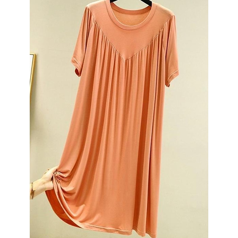 Women's Pajamas Nightgown Nightshirt Dress Pure Color Simple Casual Soft Home Daily Bed Polyester Breathable Crew Neck Short Sleeve Summer Spring4
