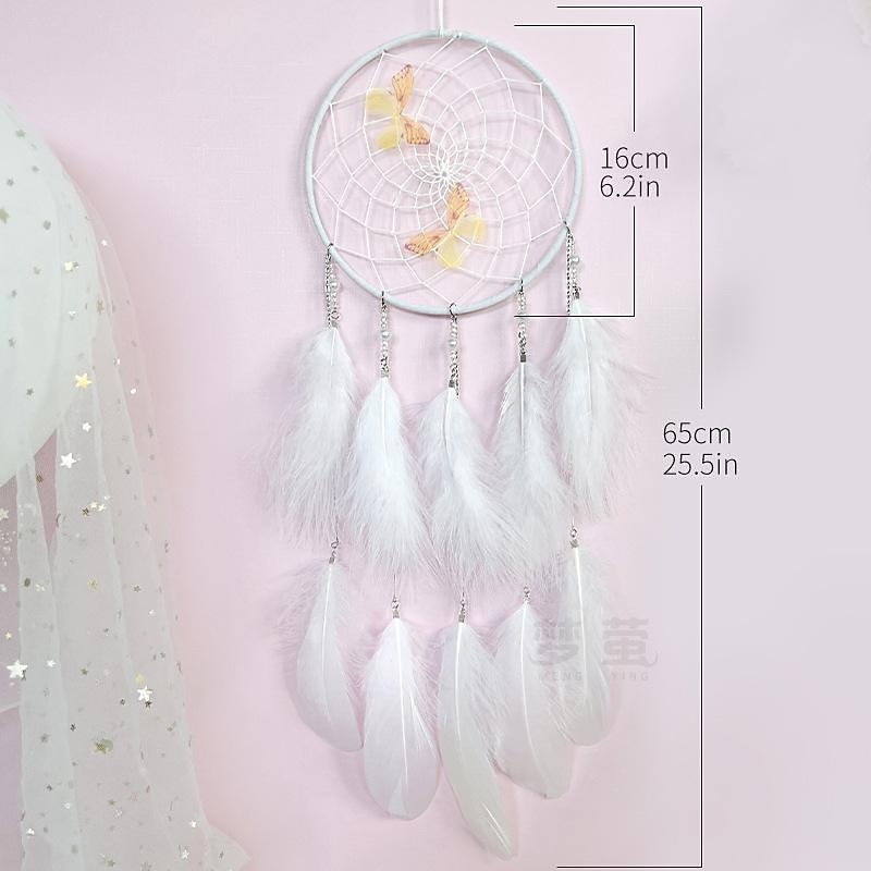 Butterfly Dream Catcher Handmade Gift Feather Hook Flower Wind Chime with One Circle Ornament Wall Hanging Decor Art Boho Style 16x65cm/6.2''x25.5''2