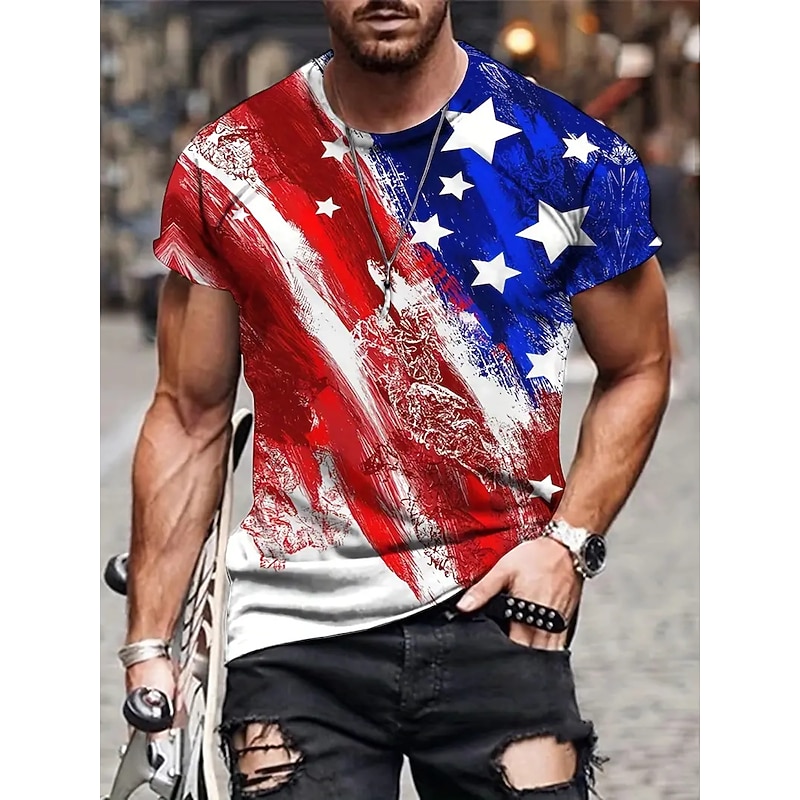 Veterans Day Men's Patriot Patriotic Veteran Graphic National Flag T shirt Patriotic Shirts Short Sleeve T shirt 3D Print Crew Neck Shirt Vintage Fashion Designer Outdoor Daily Sports Black and Red3