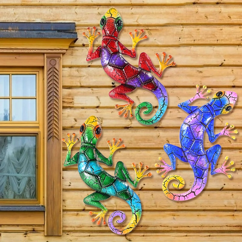 1pc Gecko Metal Wall Art Decor 3D Gecko Hanging Metal Wall Art Hanging Wall Decor For Indoor Outdoor Home Office Bathroom Kitchen Bedroom Living Room Garden 27x43cm/10.6''x16.8''