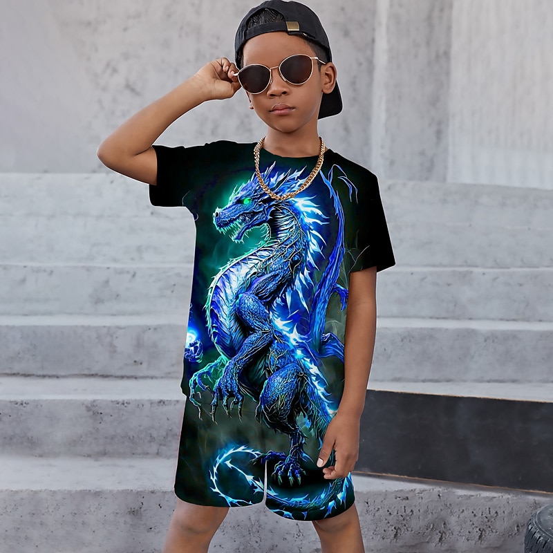 Boys 3D Graphic Animal Dragon T-shirt & Shorts T-shirt Set Clothing Set Short Sleeve 3D prints Summer Spring Active Sports Fashion Kids 3-13 Years Outdoor Vacation Street Regular Fit