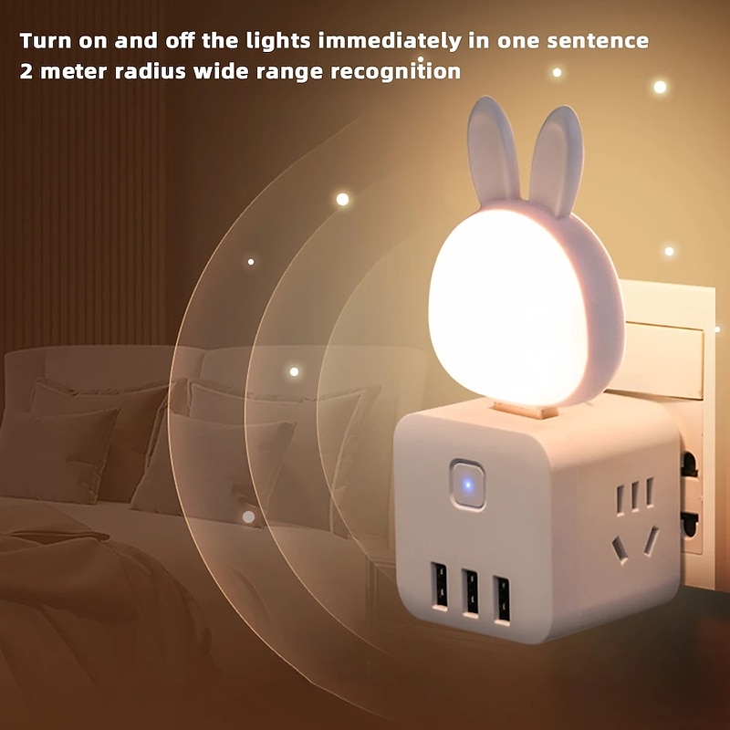 Smart Voice Controlled USB Plug Equipped With LED Night Lights RGB Multi Color Lighting And Children's Creative Gifts3