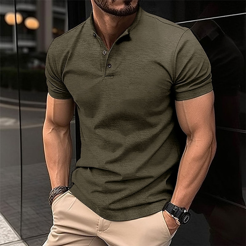 Men's Polo Shirt Golf Shirt Casual Holiday Henley Short Sleeve Fashion Basic Plain Classic Summer Regular Fit Black White Wine Army Green khaki Polo Shirt4