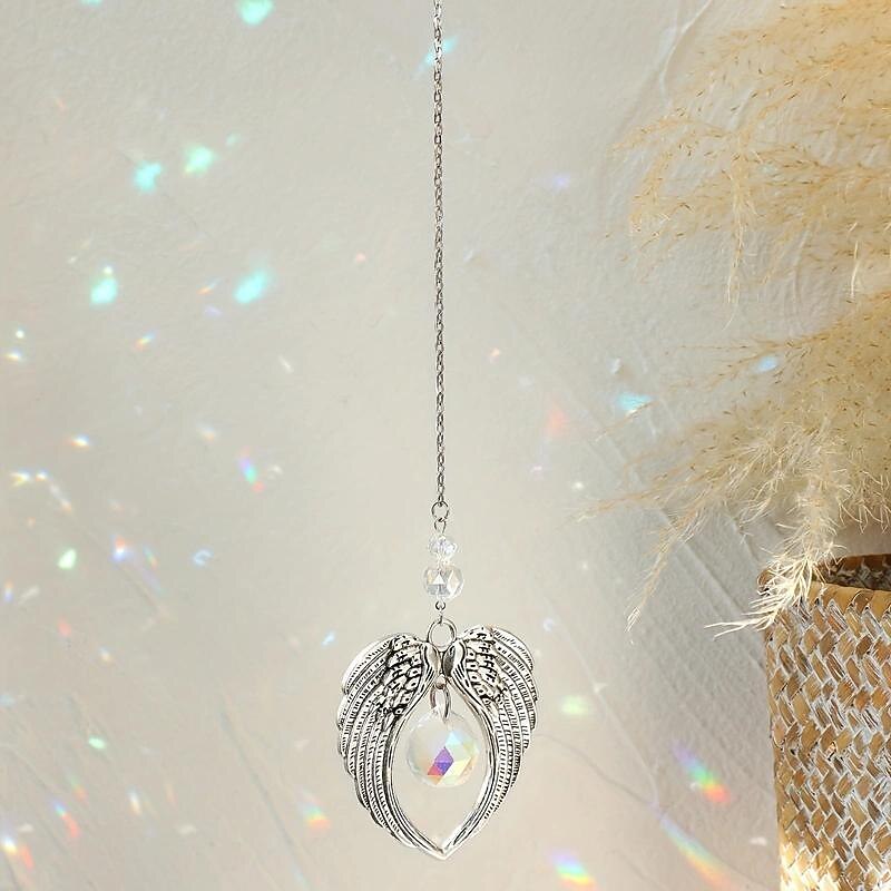 1pc Crystal Wind Chime Angel Wings Pendant Suitable For Wedding Party Home Decoration Car Hanging Hanging Ornament Suncatcher Photo Props Outdoor Decor4