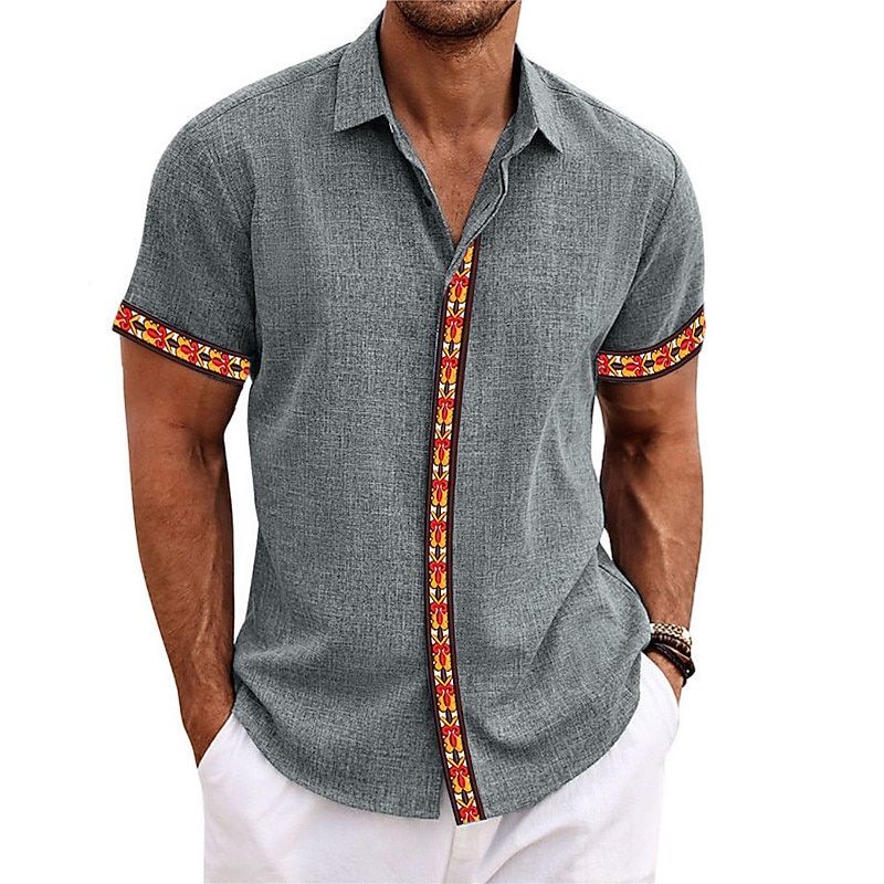 Men's Geometry Shirt Button Up Shirt Short Sleeve Fashion Designer Casual Outdoor Casual Summer Spring Turndown Print Black White Blue Gray