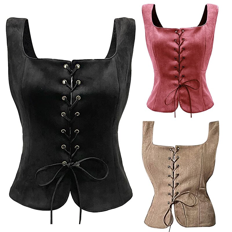 Pirate Viking Retro Vintage Medieval Renaissance Suede Vest Women's Costume Vintage Cosplay LARP Top Halloween