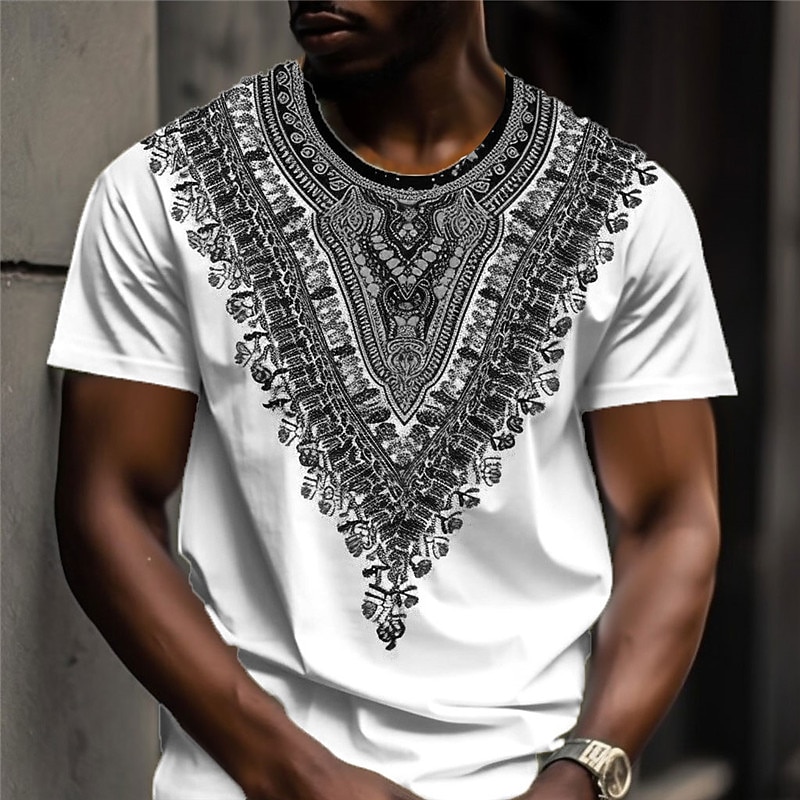 Men's Graphic Bohemian T Shirt Short Sleeve T shirt 3D Print Crew Neck Shirt Vintage Designer Ethnic Outdoor Daily Sports Black-White White Yellow Spring & Summer Clothing Apparel S M L XL 2XL 3XL4