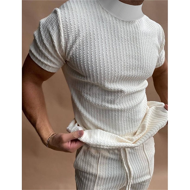 Men's T Shirt Tee Top Short Sleeves Crew Neck Summer Plain Pit Strip Fashion Designer Basic Vacation Street Going out Black White Top Tee for Men