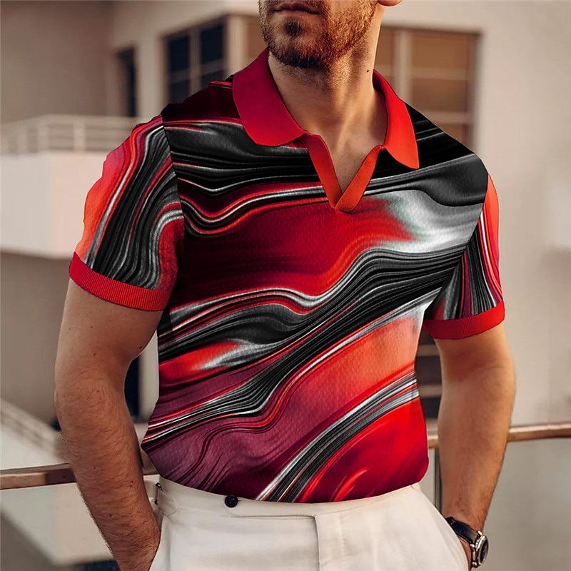 Men's Graphic Polo Shirts Golf Shirt Short Sleeve Polo Shirts V Neck Casual Vacation Wear Rave Wear Party Outfits 3D Print Blue-Green Red Blue2