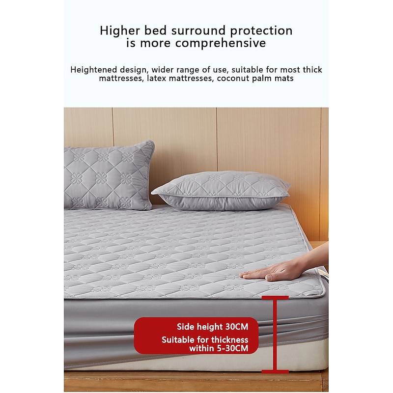 Queen Full King Protective Bed Cover Waterproof Mattress Protector Quilted Fitted Mattress Pad Bed Protector Mattress Cover with Elastic Band Thickened Urine-Proof4