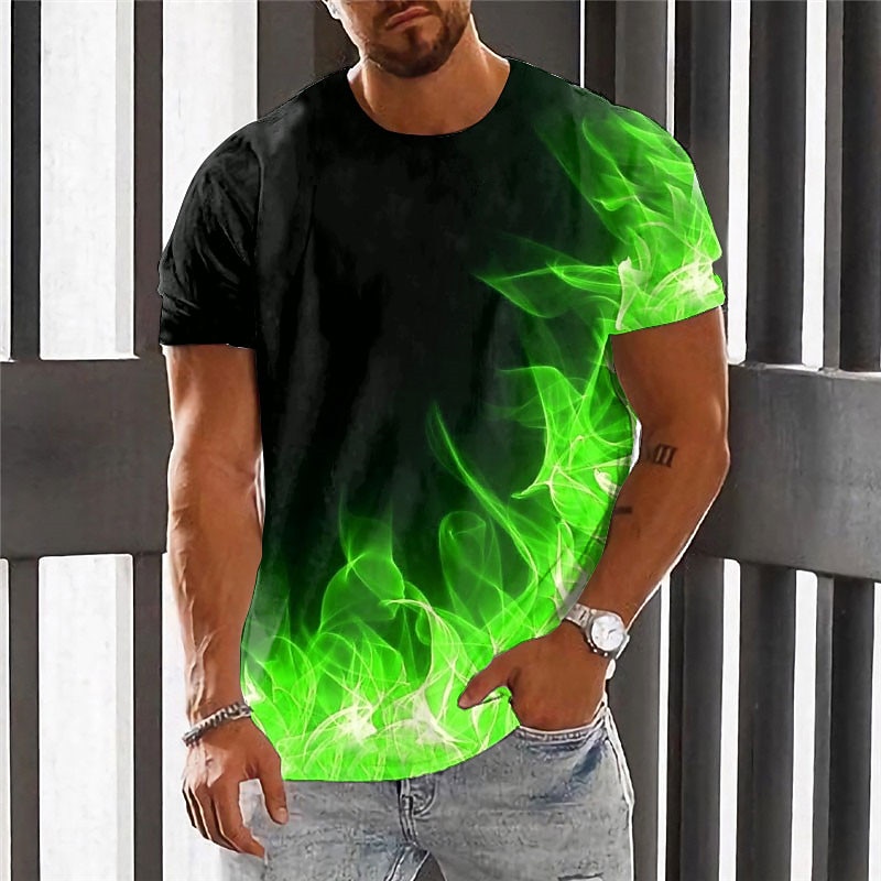 Men's Graphic Hellfire Flames Flame T Shirt Flame Shirt Short Sleeve T shirt 3D Print Crew Neck Shirt Vintage Fashion Designer Outdoor Daily Sports Light Green Red Blue Spring & Summer Clothing3