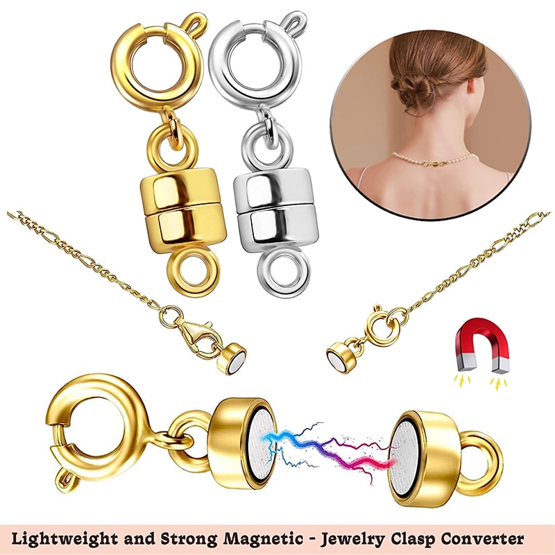 Magnetic Necklace Clasps and Closures - Gold and Silver Plated Bracelet Connectors for Necklaces Chain Jewelry Making