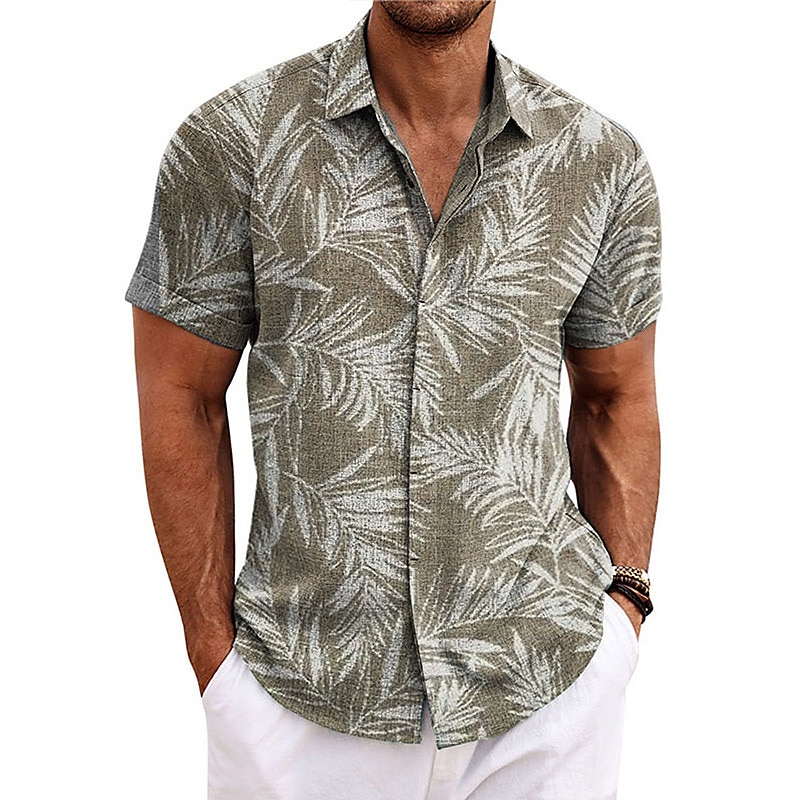 Men's Shirt Linen Shirt Beach Shirt Summer Hawaiian Shirt Leaves Outdoor Street Royal Blue Blue Purple Green Short Sleeves Turndown Summer Spring Clothing Apparel Print4