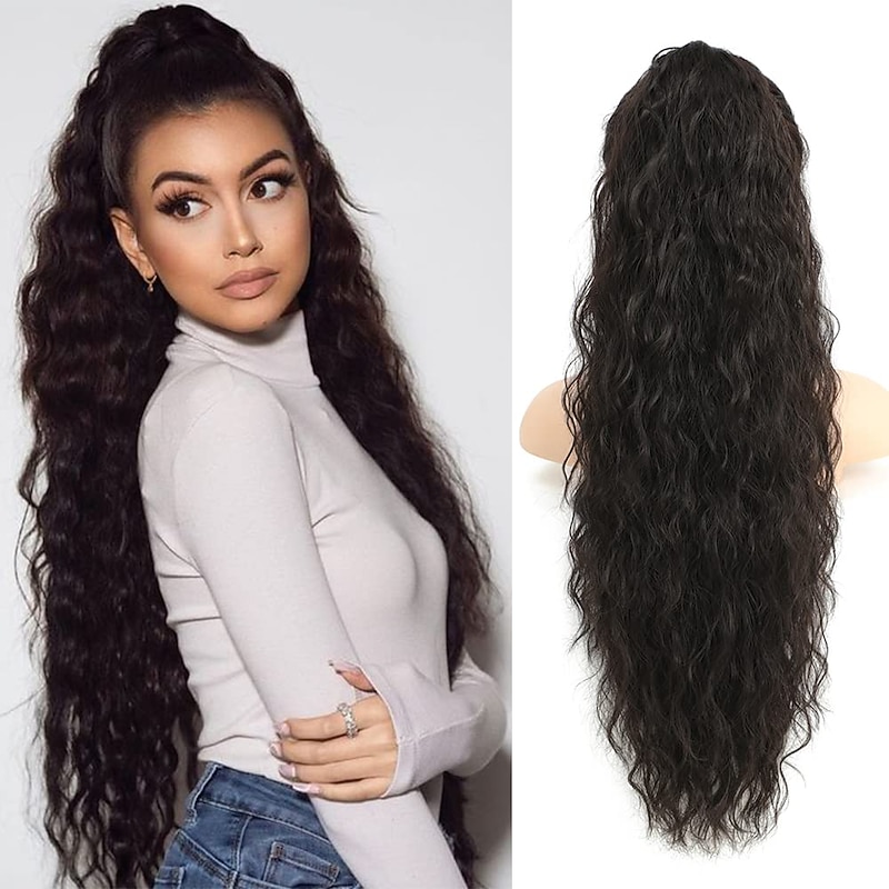 26 Inch Curly Drawstring Ponytail Extension Synthetic Long Natural Wavy Clip in Ponytail Hair Extensions Fluffy Fake Pony Tails Hair Pieces for Women