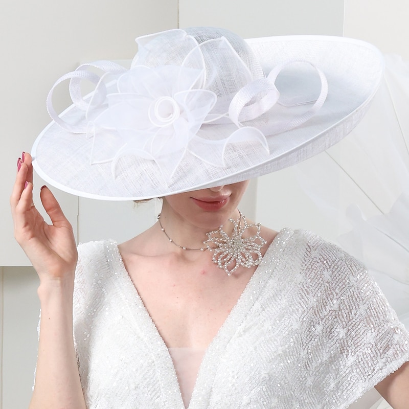 Hats Flax Sun Hat Top Hat Sinamay Hat Wedding Beach Elegant British With Floral Tulle Headpiece Headwear dress to impress Hats Race Day Dress3