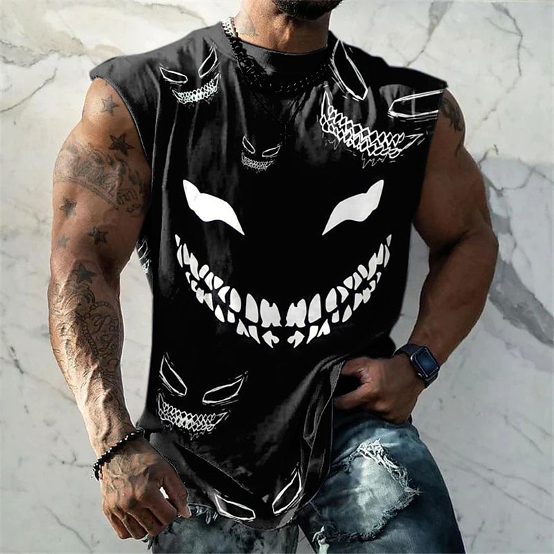 Men's Graphic Gothic Horror Funny Vest Top Sleeveless T Shirt for Men Cap Sleeve T shirt 3D Print Crew Neck Shirt Fashion Designer Muscle Daily Sports Gym Black White Red Spring & Summer Clothing