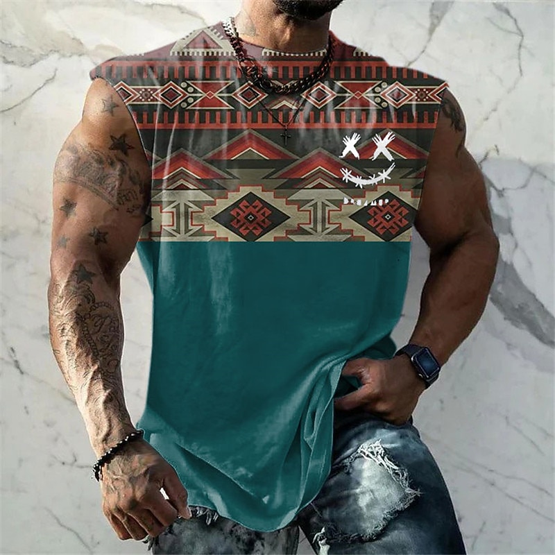Men's Graphic Argyle Vest Top Sleeveless T Shirt for Men Sleeveless Cap Sleeve T shirt 3D Print Crew Neck Shirt Fashion Designer Muscle Daily Sports Gym Black White Red Spring & Summer Clothing4