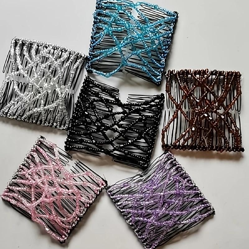 Double Hair Comb For Women, Hair Combs With Elastic Beaded Rope Flexible Hair Comb Magic Stretchy Hair Clip For Women Girls Hair Accessory2
