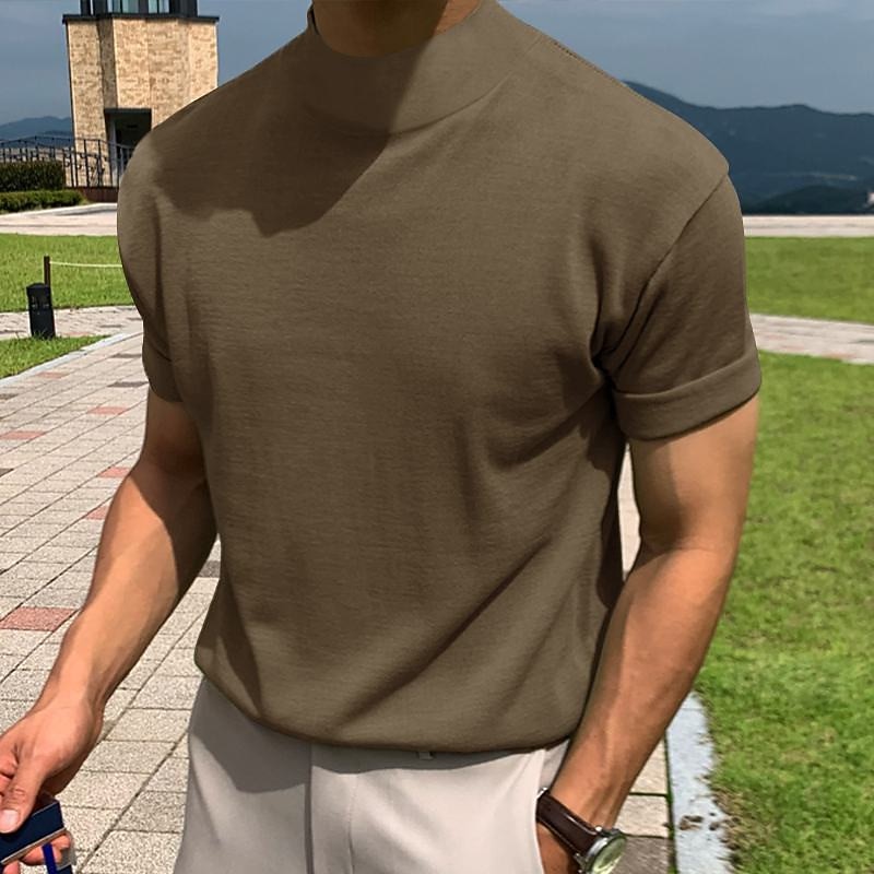 Men's T Shirt Tee Top Short Sleeves Turtleneck Summer Plain Fashion Designer Basic Knitting Vacation Street Going out Black White Brown Top Tee for Men