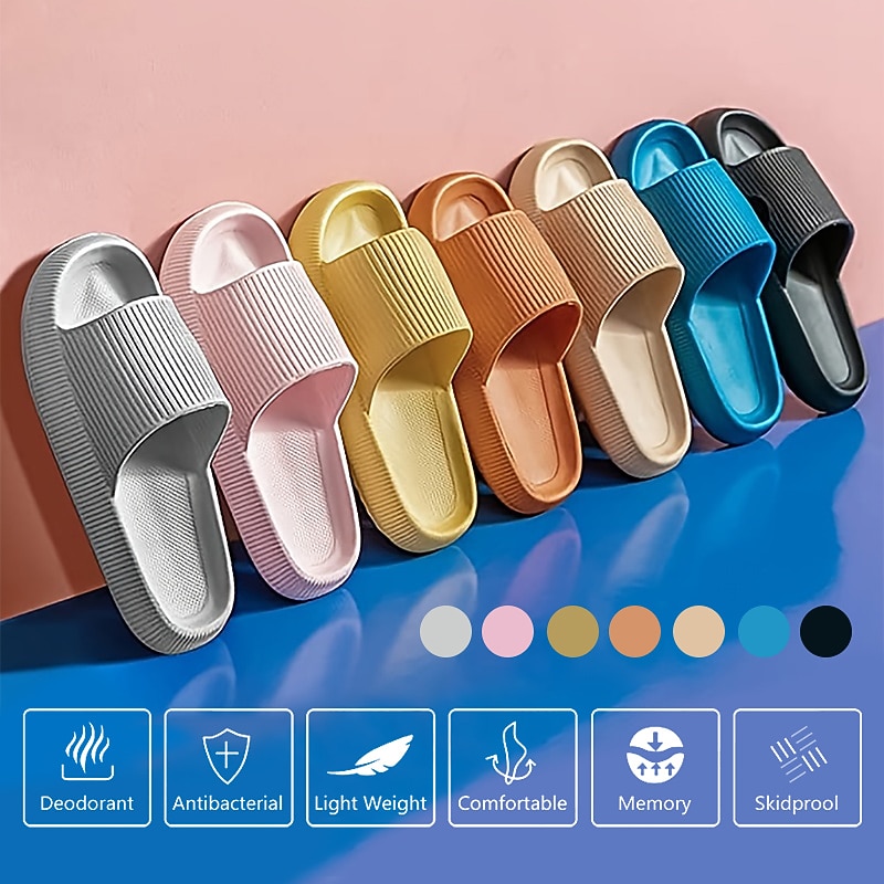 Comfortable Lightweight Antibacterial Slides - Deodorant, Memory Foam, Non-Slip Indoor/Outdoor Slippers in Multiple Colors