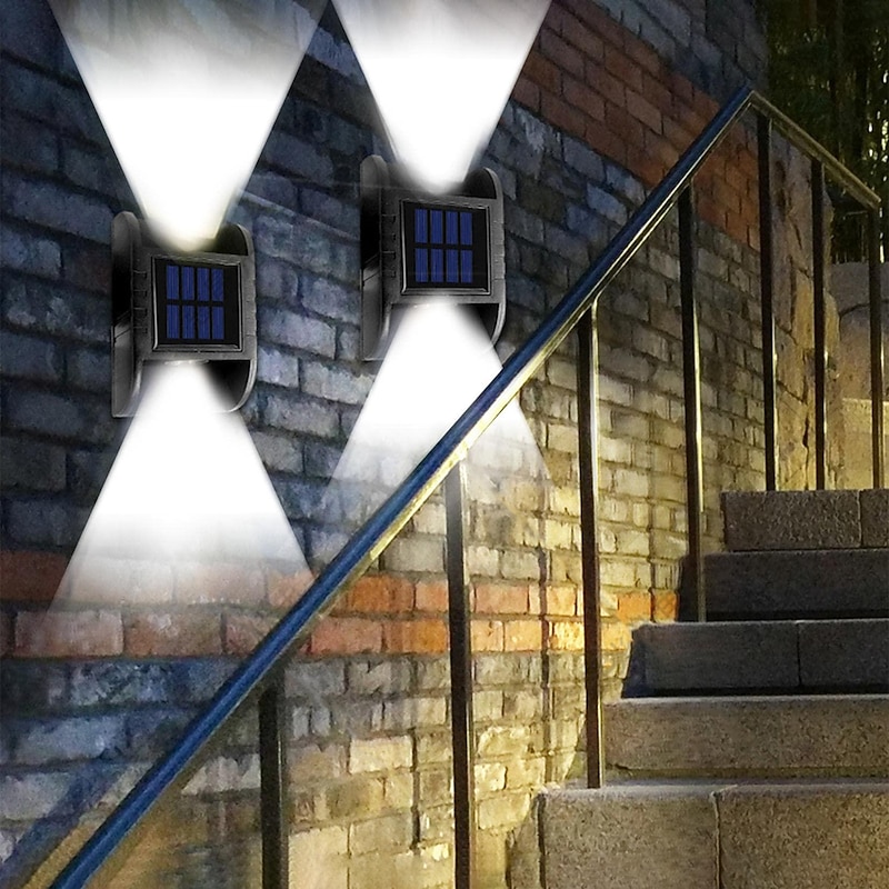 2 Pack 2LED Solar Wall Light UP and Down Illuminate Outdoor Sunlight Lamp IP65 Waterproof Modern Decor for Home Garden Porch, Black4