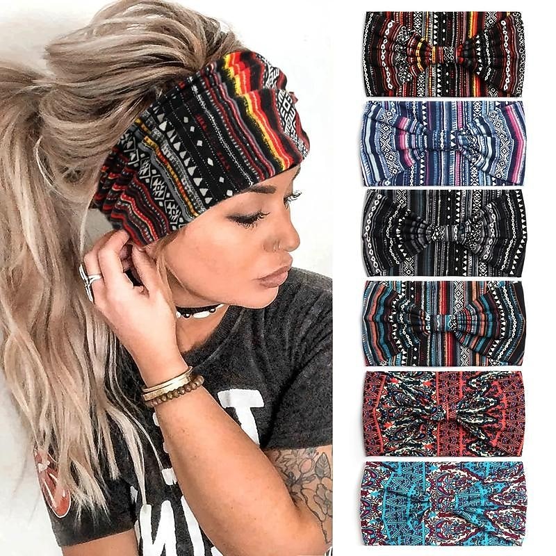 Women Elastic Headband Hair Headband Ladies Yoga Hijab Exercise Wicking Headband Elastic Non Slip Headband Knotted Running Sports Headband Girls Soccer Headbands