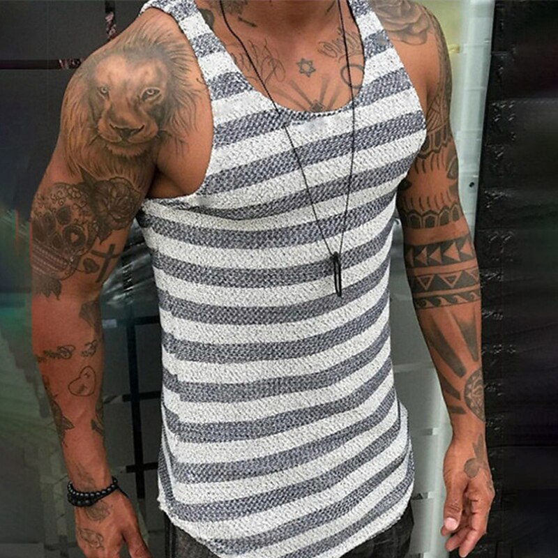 Men's Tank Top Vest Top Undershirt Sleeveless Shirt Sleeveless Crew Neck Summer Stripes Fashion Designer Muscle Outdoor Going out Gym Red Navy Blue Top Tee for Men2