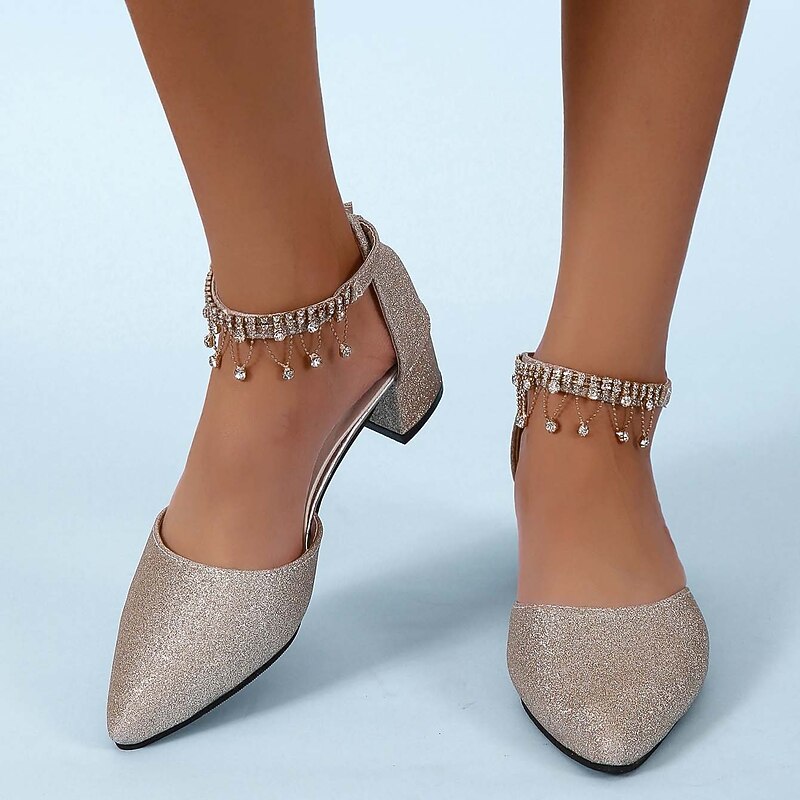 Women's Wedding Shoes Pumps Bridal Bridesmaid Shoes Elegant Daily Sexy Club Bling Sparkling Shoes Gold Sliver Rhinestone Sequin Chunky Heel Pointed Toe Shoes Spring Summer Party3