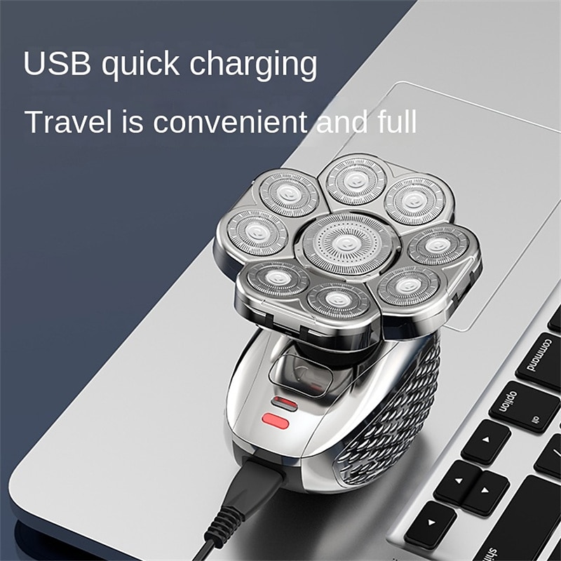 9D Independent Floating Heads Electric Shaver , Head Shaver For Bald Men 5 In 1 Bald Head Razor Grooming Kit, USB Rechargeable Electric Razor For Men, Wet/Dry Bald Head Razor With Rotary Blades, Clippers, Nose Trimmer3