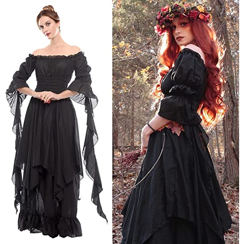 Gothic Vintage Medieval Renaissance Dress Cosplay Costume Women's Girls' Costume Vintage Cosplay Performance Party / Evening Stage 3/4-Length Sleeve Dress Halloween3