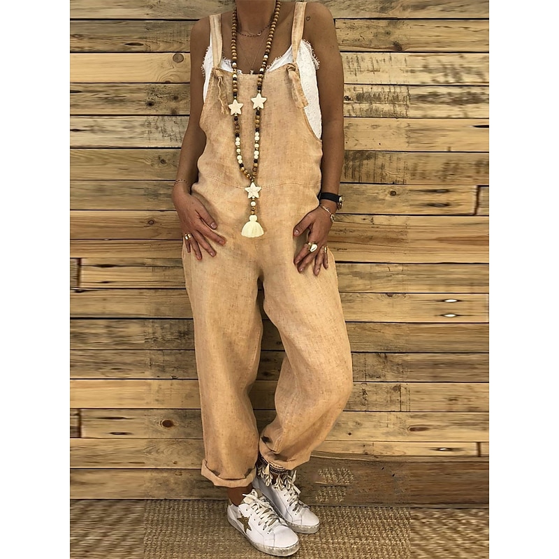 Women's Overall Bib Utility Pocket Solid Color Square Neck Streetwear Daily Vacation Regular Fit Sleeveless Black Wine Blue S M L Summer Fall Cowboy2