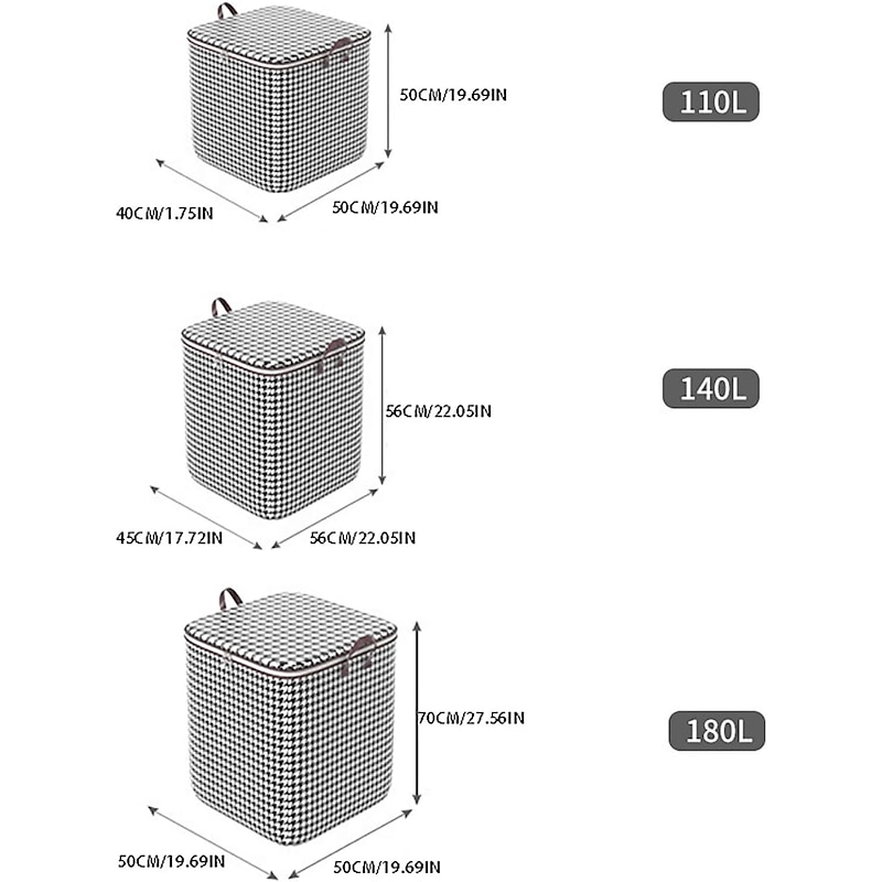 1pc Clothes Storage Bag, Houndstooth Pattern Foldable Fabric Storage Bag, Large Capacity Waterproof Moisture-proof Cotton Quilt Storage Bag, Home Organization And Storage4