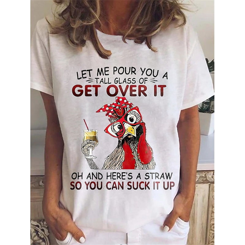 Women's T Shirt Basic Letter Print Short Sleeve Regular Tops Round Neck Daily Weekend Black White Pink Gray Summer