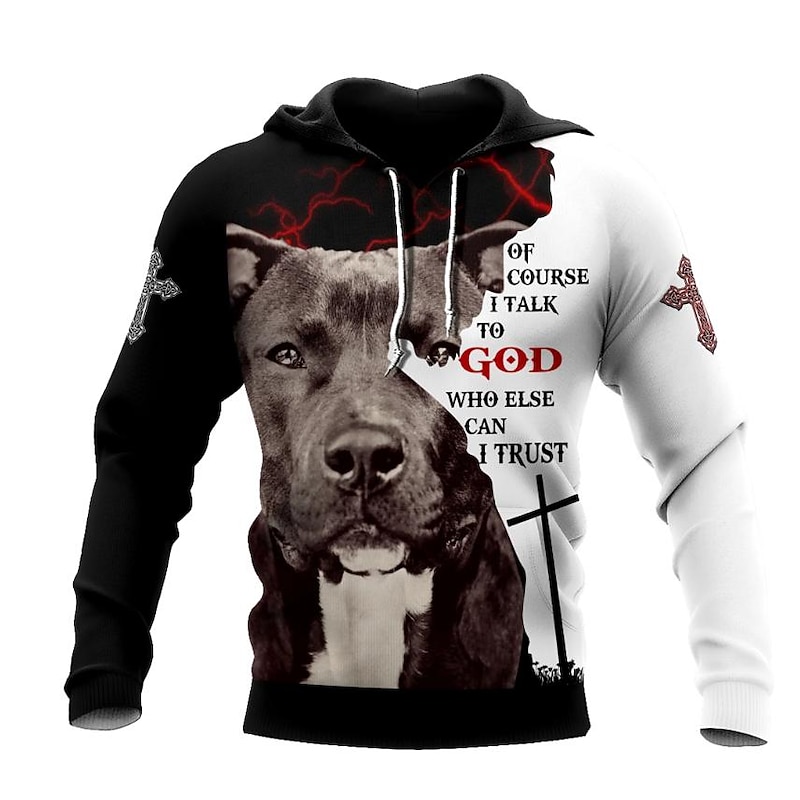 Men's Dog Graphic Prints National Flag Hoodie Hoodies Sweatshirt Streetwear Designer Long Sleeve Hooded Daily Sports Black And White Black Print Spring &  Fall Designer4