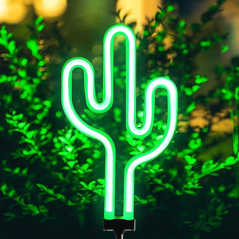 Solar Garden Lights Outdoor Lights Cactus/Flamingo Neon Lights Waterproof Outdoor Lights for Garden Patio Yard Pathway Decoration3