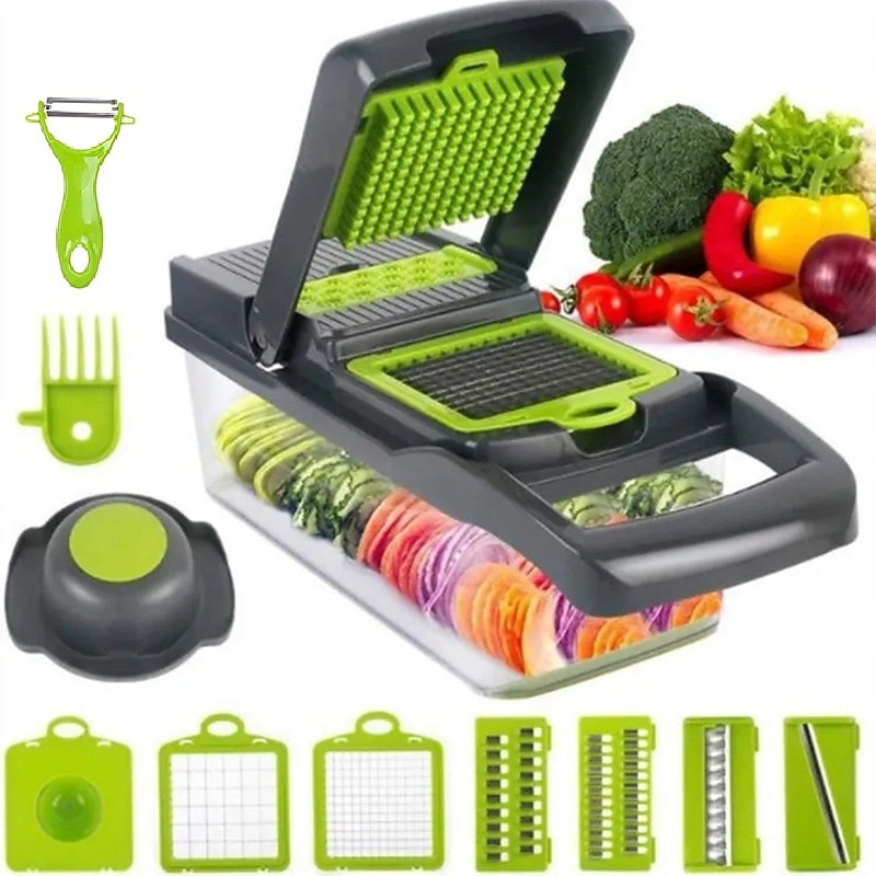 Vegetable Chopper 16 in 1Multifunctional Food Chopper Kitchen Vegetable Slicer Dicer Cutter Veggie Chopper With 8 Blades Carrot Chopper with Container2