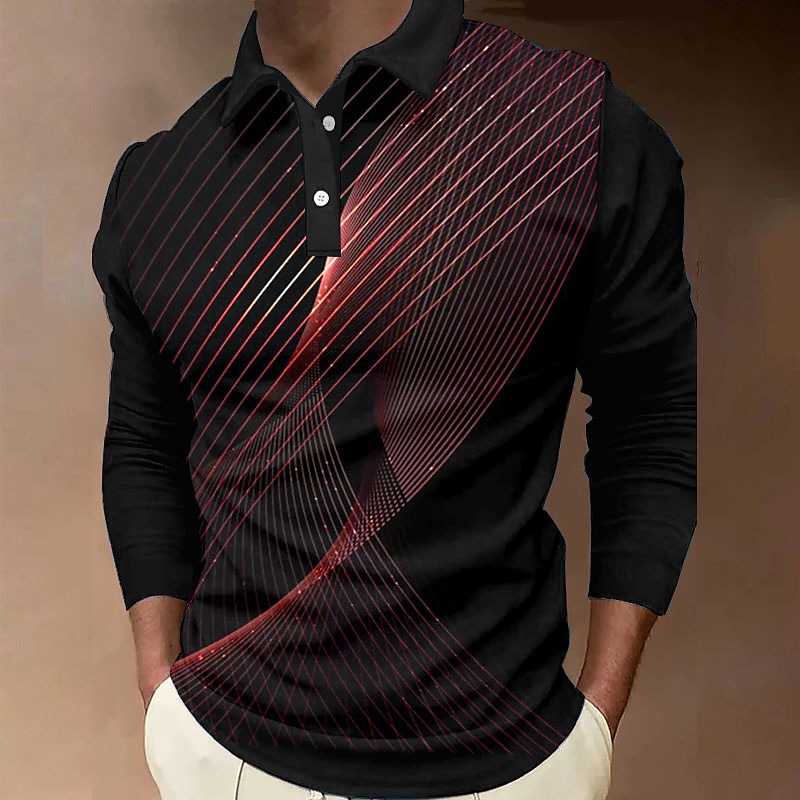 Men's Geometric Polo Shirts Golf Shirt Long Sleeve Polo Shirts Collared Shirts Business Casual WorkWear Formal Wear Festival Wear 3D Print Buttons Yellow Red Blue4