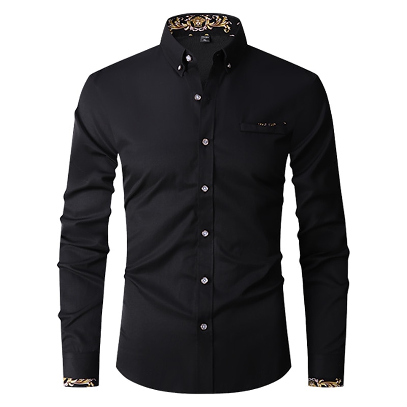 Men's Shirt Dress Shirt Button Down Shirt Wrinkle Resistant Button Up Shirt Plain Wedding Office & Career Black White Wine Royal Blue Long Sleeve Turndown Spring &  Fall Clothing Apparel Basic4