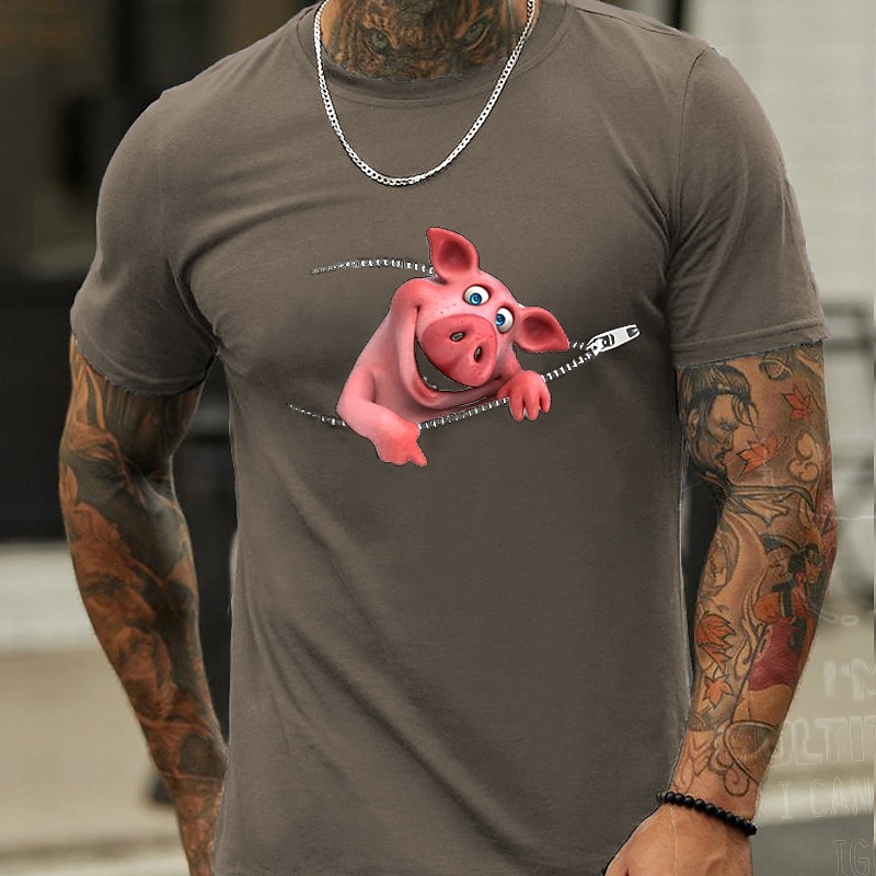 Men's Animal Graphic Prints Pig T Shirt Graphic Tee 100% Cotton Short Sleeve Graphic Shirt Black Navy Blue Blue Comfortable Tee Outdoor Street Fashion Designer Clothing4