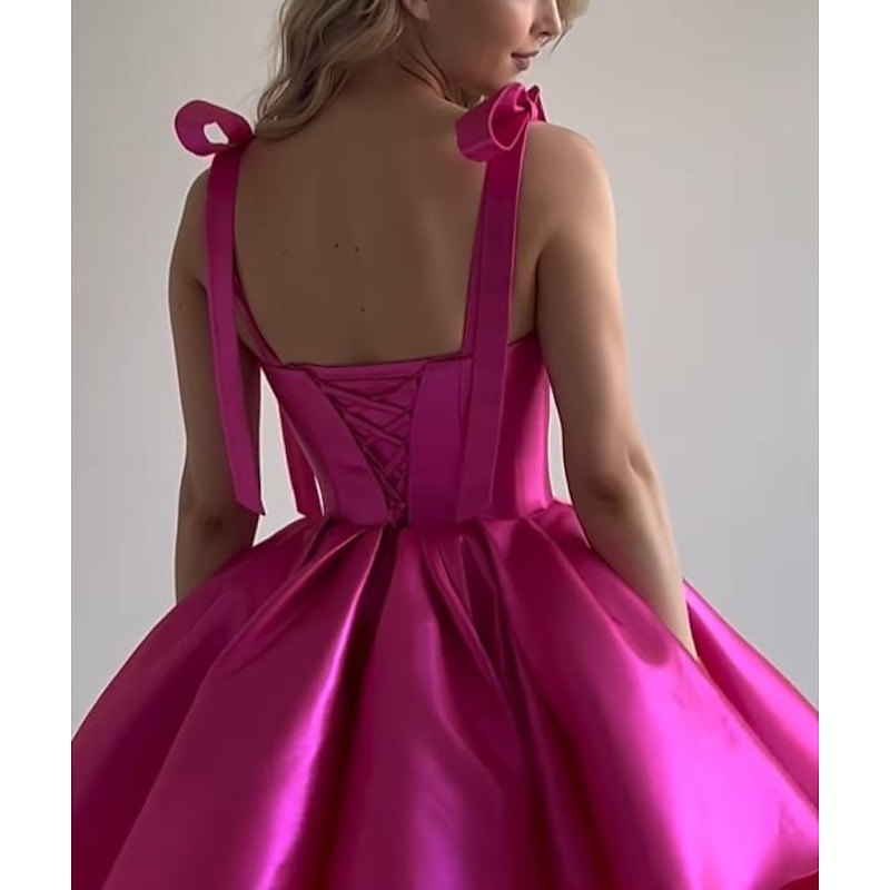 Beach Wedding A-Line Homecoming Dresses Corsets Dress Holiday Graduation Short / Mini Sleeveless Spaghetti StrapDress Satin with Bow(s)3