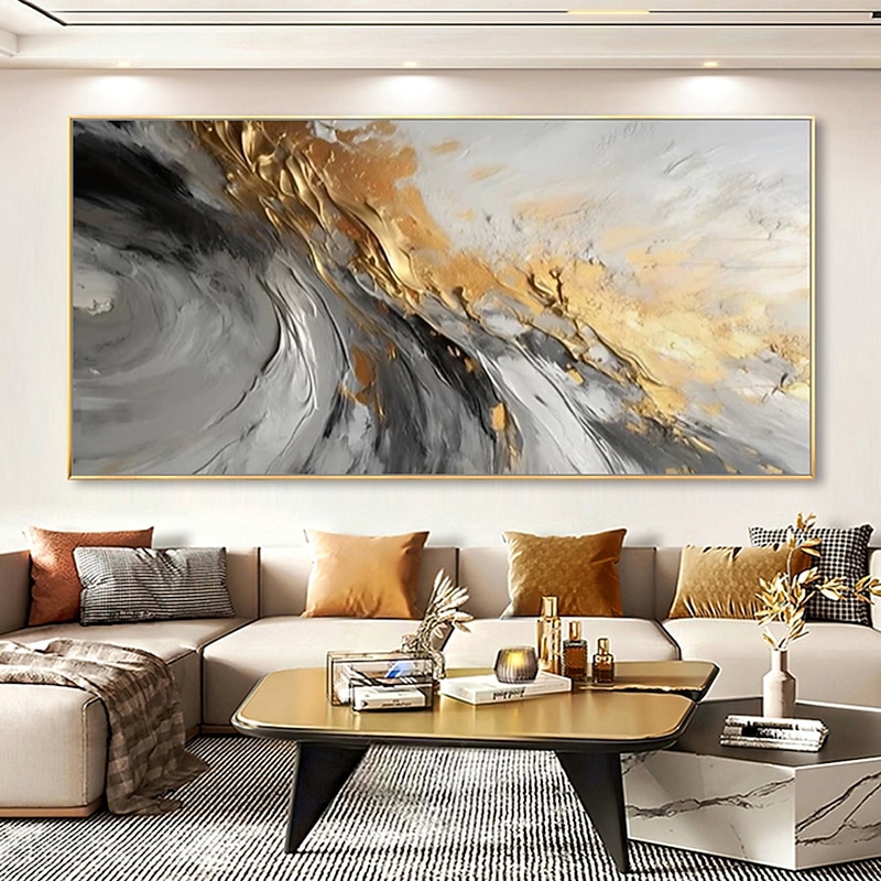 Mintura Handmade Gold Abstract Oil Paintings On Canvas Wall Art Decoration Modern Picture For Home Decor Rolled Frameless Unstretched Painting