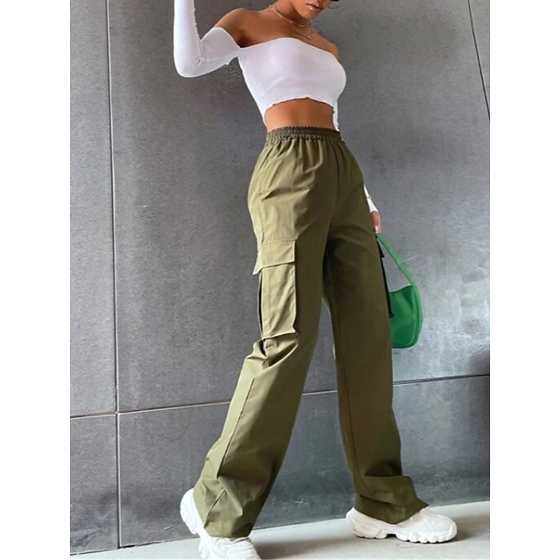 Women's Cargo Pants Pants Trousers Parachute Pants Streetwear Casual Comfort Full Length High Waist Plain Pocket Elastic Waist Breathability Soft Outdoor Micro-elastic Vacation Casual Sports4