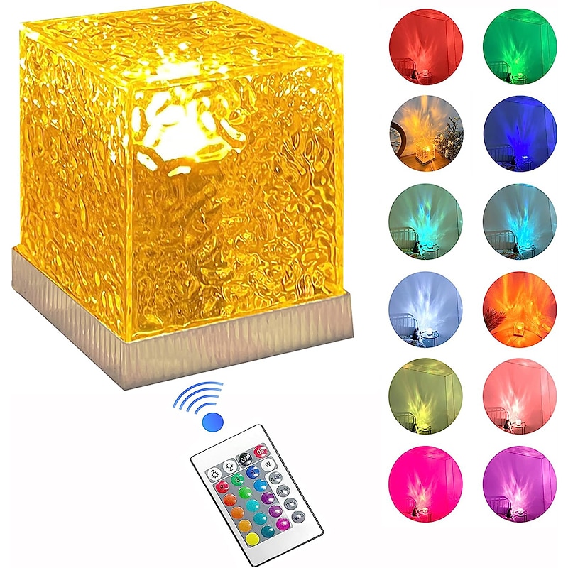 Dynamic Rotating Water Ripple Night Light with Remote Control 16-Color Rotating Water Pattern Flame Crystal Projector for Living RoomStudy Bedroom2