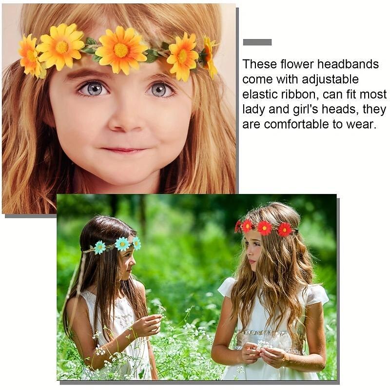 1PC Flower Headband Women's Floral Hair Band Women's Headwear Girl Wedding Festival Beach Vacation Wreath Hair Accessories3